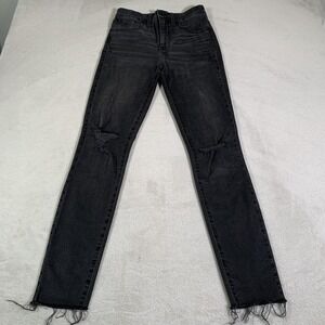 Madewell Curvy High Rise Skinny Jeans Womens 27T Charcoal Distressed Raw Hem‎